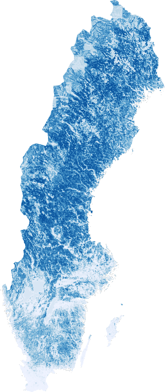 Karta som jämför förutsättningarna för blåbärsris i svenska 1 km-rutor.